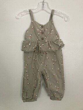Baby Girl Floral Romper By Joie 3-6 Months Green & White Cotton Linen Blend